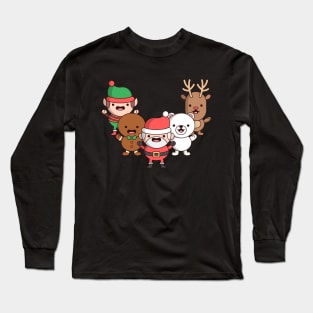 cute santa claus with reindeer and elf Long Sleeve T-Shirt